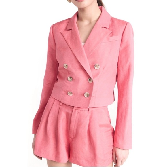 PAIGE PINK DOUBLE-BREASTED CROPPED BLAZER